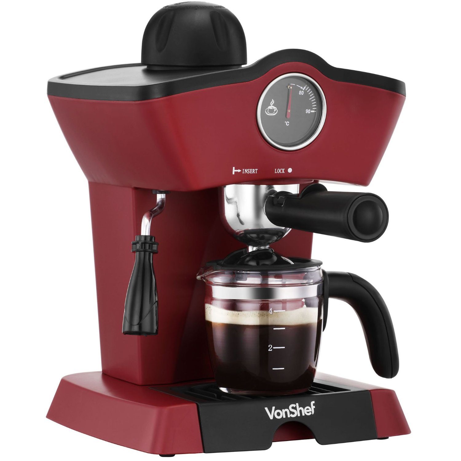 VonShef 4 Bar Espresso Coffee Maker Machine
