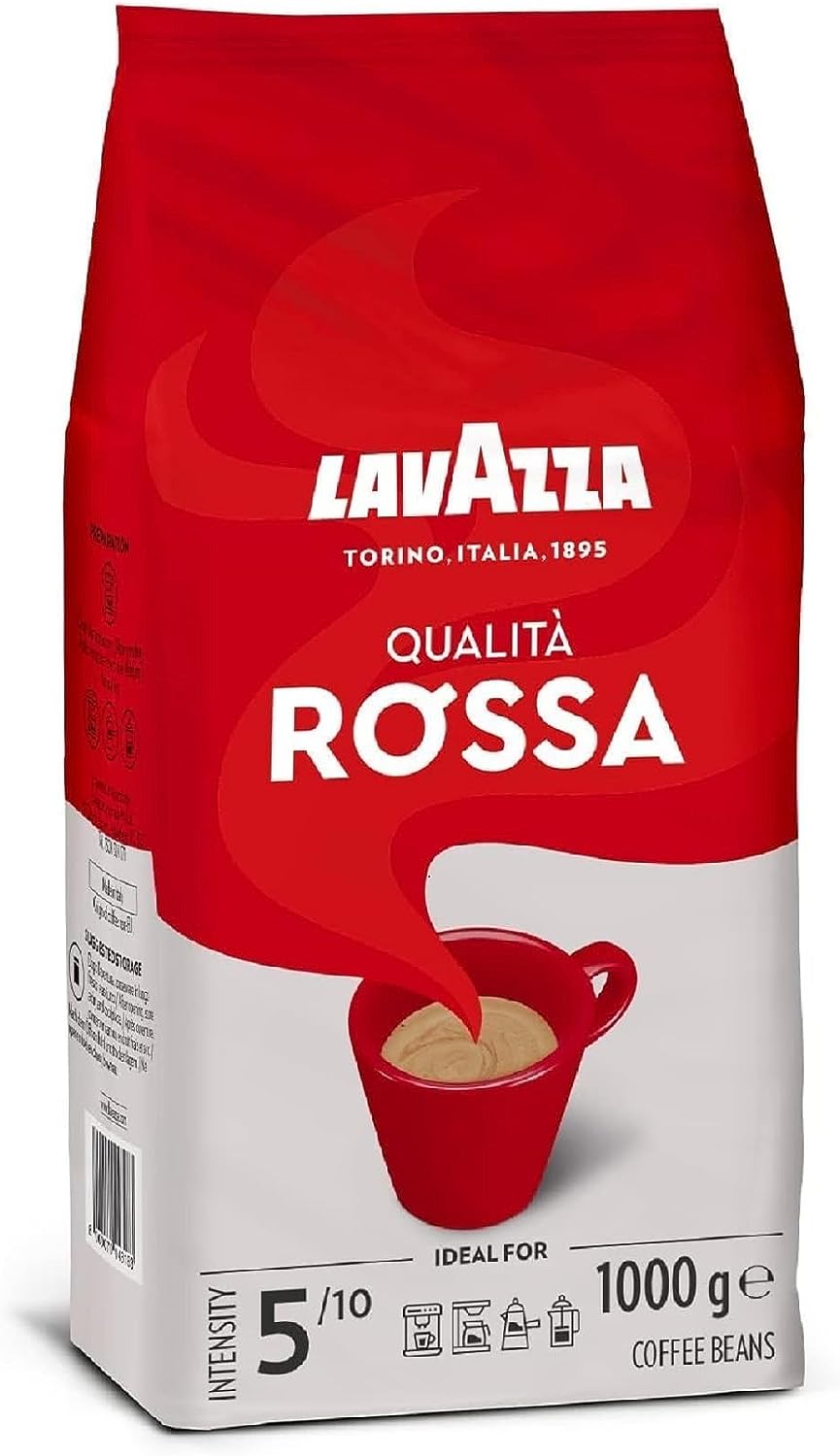 Lavazza, Qualità Rossa, Coffee Beans, with Aromatic Notes of Chocolate and Dried Fruit, Arabica and Robusta, Intensity 5/10, Medium Roasting