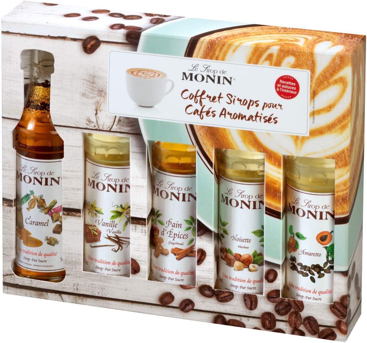 MONIN Coffee Syrup Gift Set 5x5cl. 1x Vanilla, 1x Caramel, 1x Hazelnut, 1x Amaretto, 1x Gingerbread Syrup for Coffee. Perfect for Flavoured Coffees