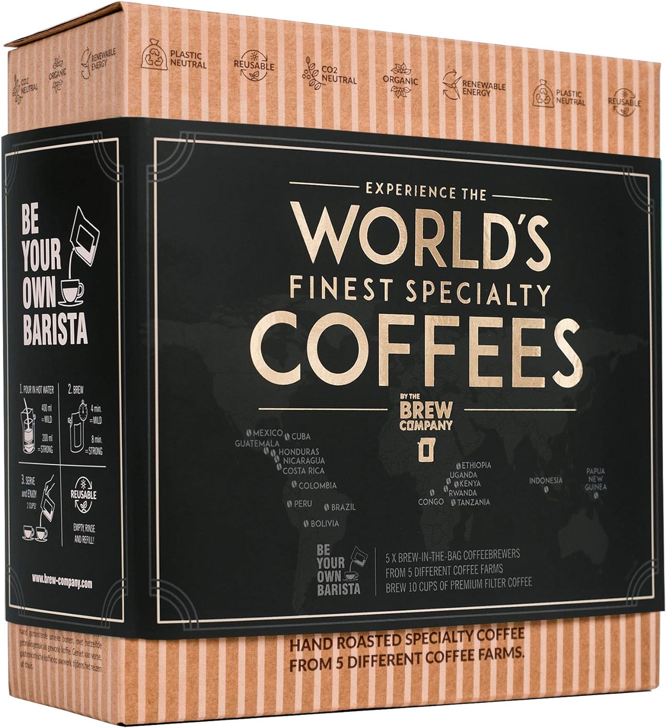 Original Gourmet Coffee Gift Set for Men & Women – 5 of the World’s Finest Single Estate Specialty & Organic Coffees | Brew & Enjoy Anytime, Anywhere | Hamper Style Letterbox Gift Idea for Him & Her